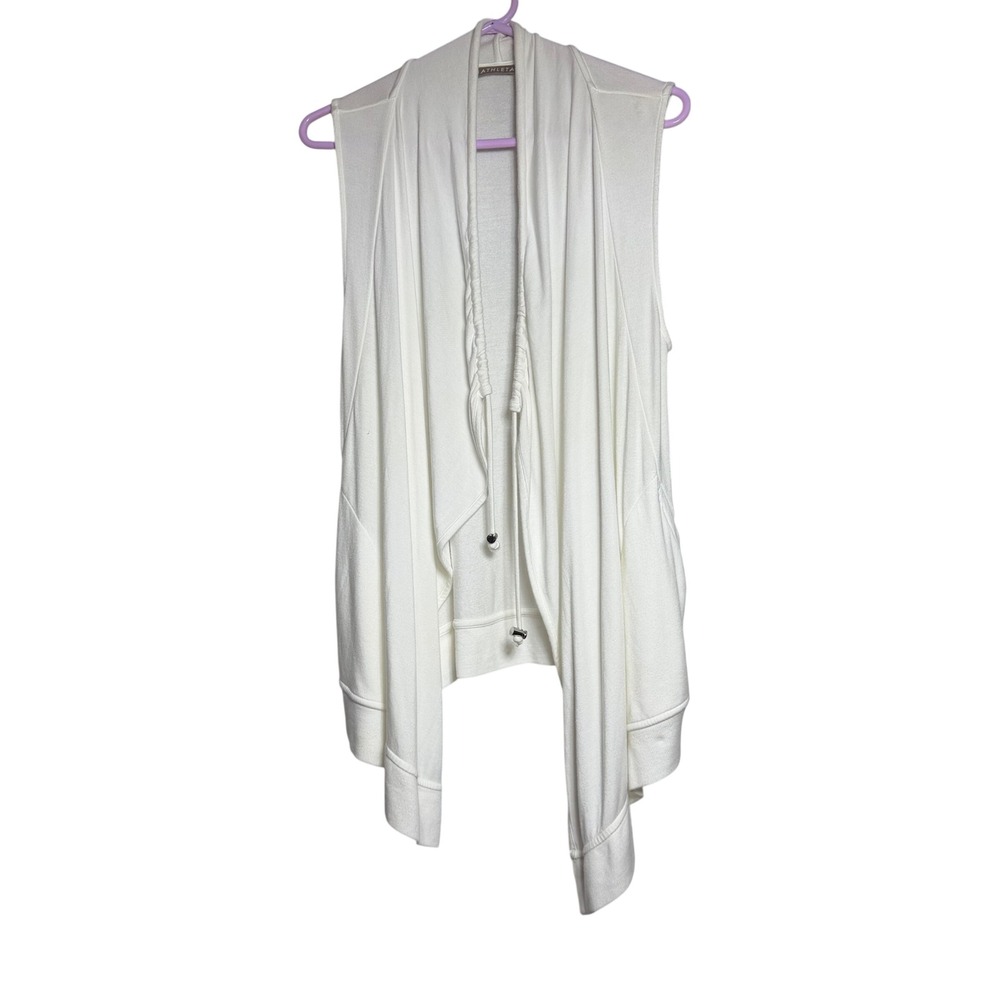 Athleta Pranayama Wrap Vest White Sleeveless Cardigan Pockets 815566 Small